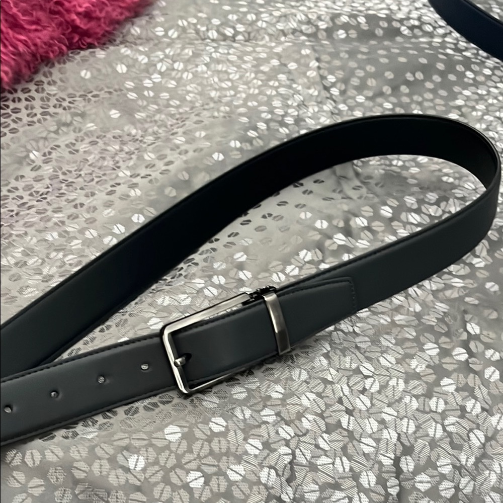 Black /grey reversible Leather Belt with Silver Buckle